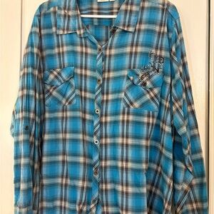 FINAL PRICE Cato Turquoise and Brown Plaid Shirt